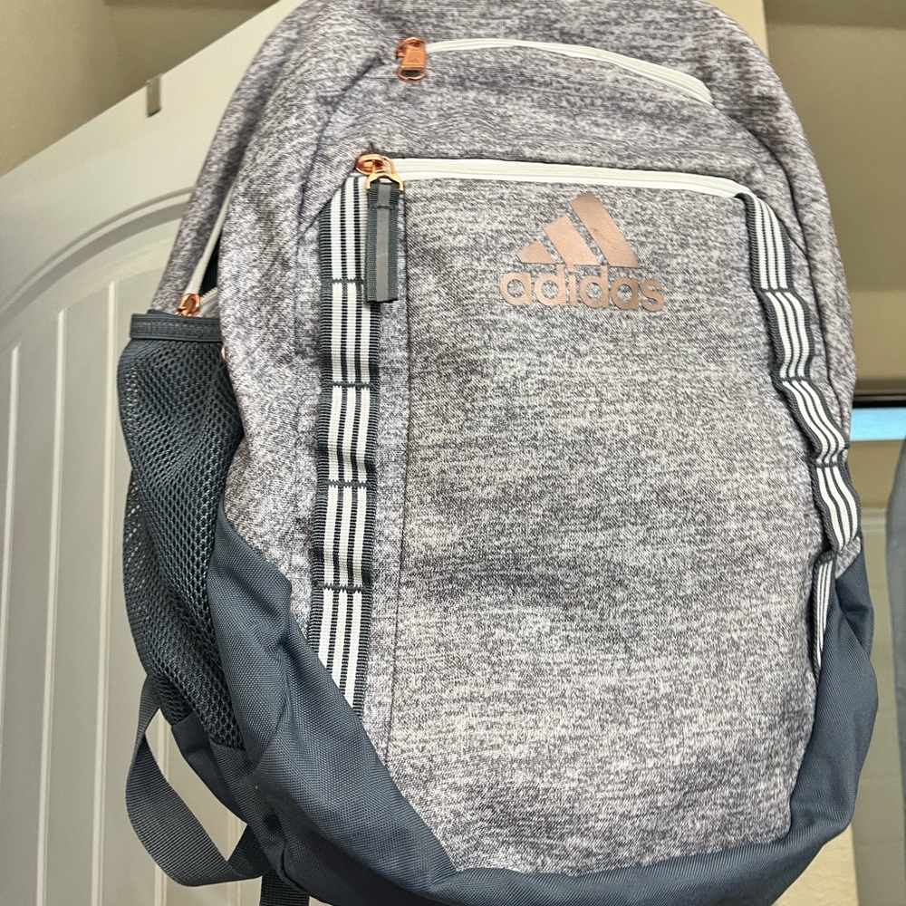 Adidas Heathered Gray Backpack with Copper Accents